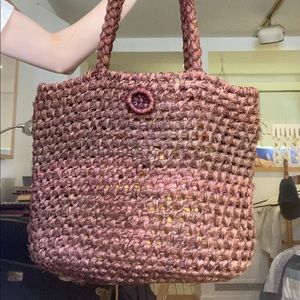 Vintage raffia woven tote bag